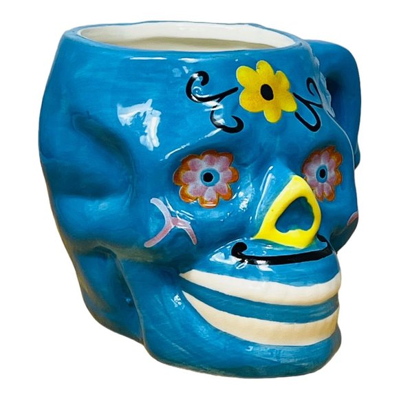 Pappasito's Cantina Day of The Dead 3D Skull Mug Blue EUC - Picture 2 of 12